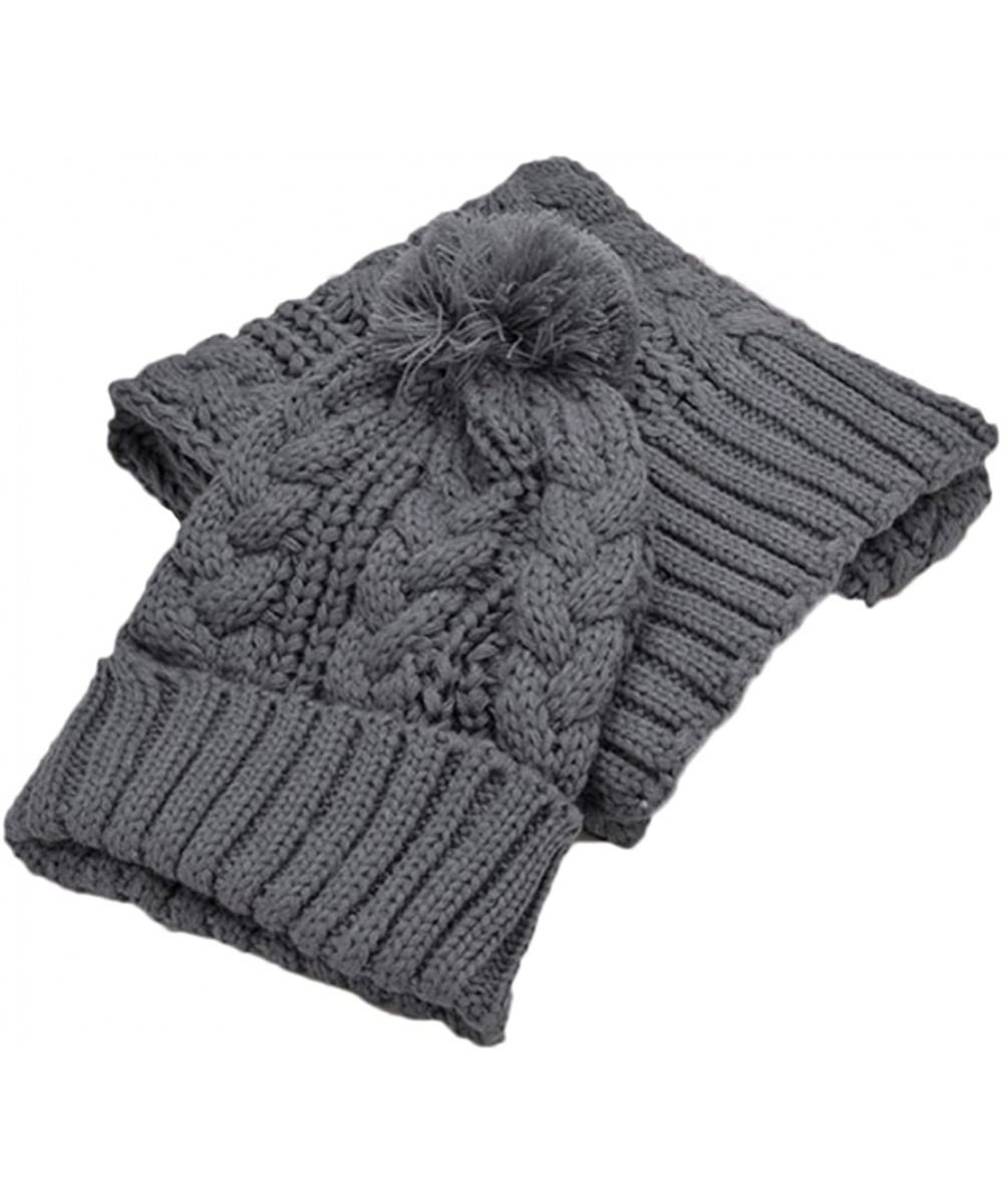 Skullies & Beanies Fashion Women's Warm Crochet Knitted Beanie Hat and Scarf Set with Fur Poms - 3 Gray - CX18M3G5UNZ $37.62