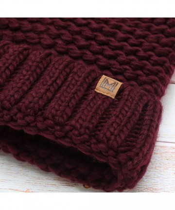Skullies & Beanies Women's Double Purl Knitted Beanie Hat- Soft Warm Cable Knitted Winter Hat with Faux Fur Pom Pom - Burgund...