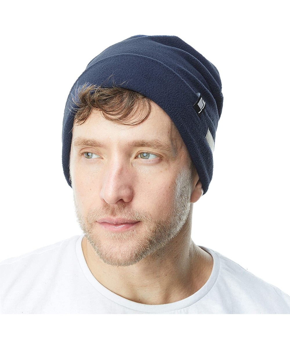 Skullies & Beanies Fleece Winter Functional Beanie Hat Cold Weather-Reflective Safety for Everyone Performance Stretch - Navy...