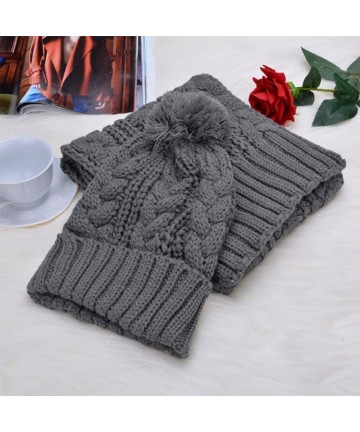 Skullies & Beanies Fashion Women's Warm Crochet Knitted Beanie Hat and Scarf Set with Fur Poms - 3 Gray - CX18M3G5UNZ $37.62