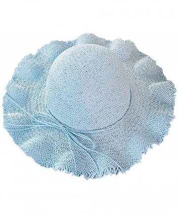Sun Hats Manual Weave Crochet Hook Straw Boater Sun Hat - Blue - CV18SHLLESS $61.97
