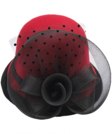 Bucket Hats Cloche Round Hat for Women Beanie Flower Dress Church Elegant British - B-red1 - CE18N9S3AQL $20.83