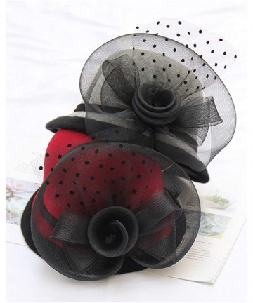 Bucket Hats Cloche Round Hat for Women Beanie Flower Dress Church Elegant British - B-red1 - CE18N9S3AQL $20.83