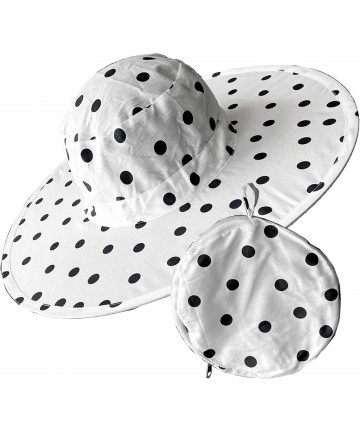 Sun Hats Women's Foldable Cotton Sun Hat- 18 in Diameter Brim - Black Polka Dot - CQ11LP2D05B $32.81