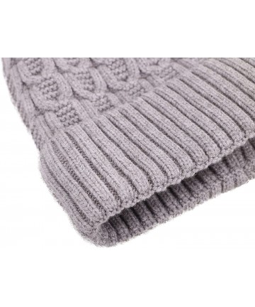 Skullies & Beanies Sherpa Lined Knit Beanie with Faux Fur Pompom - Grey Beanie With Fur Pom - C7182E0QW75 $13.51