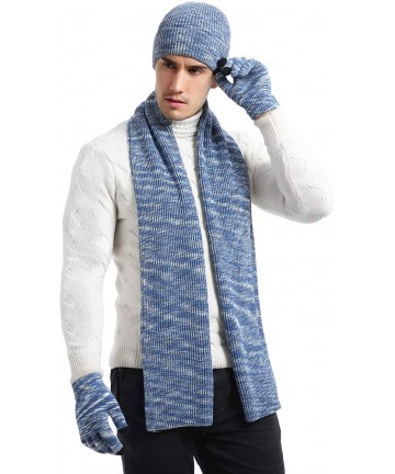 Skullies & Beanies 3 Pieces Soft Fleece Lining Beanie Hat Long Scarf Touch Screen Gloves - Gray Blue White - C718YU9U9LD $29.59