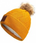 Skullies & Beanies Exclusives Geometric Cable Beanie Hat with Faux Fur Pom (HAT-2298) - Mustard - CL18S7OY4XU $23.58