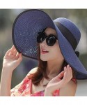Sun Hats Women Summer Floppy Big Brim Straw Hat- Sun Floppy Wide Brim Hats New Bowknot Folding Beach Cap Navy - CU18N8D023I $...