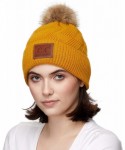 Skullies & Beanies Exclusives Geometric Cable Beanie Hat with Faux Fur Pom (HAT-2298) - Mustard - CL18S7OY4XU $23.58
