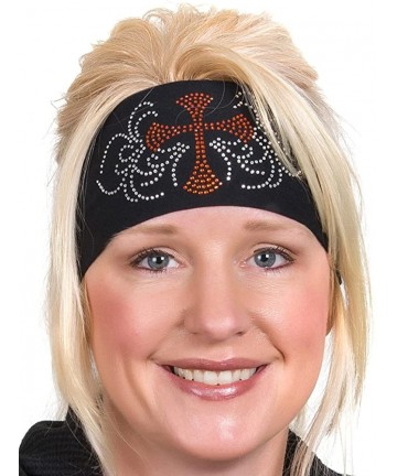Headbands Head Wrap - Womens Wide Headbands - Biker Chick Headwear - Cross (6 Colors) - Orange/Clear - CH11IMVAJ8N $32.67