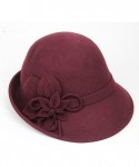 Fedoras Women's Wool Felt Flowers Church Bowler Hats - Wine Red - CM12MCIFBBH $50.69