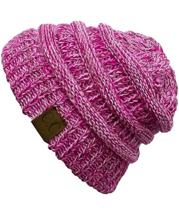 Skullies & Beanies Trendy Warm Chunky Soft Marled Cable Knit Slouchy Beanie - 4 Tone Mix - Light Pink- Fuchsia- Ivory- Burgun...