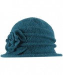 Bucket Hats Lady's Vintage Fleece Wool Blend Cloche Bucket Hat Floral Trimmed - Blue - CY12O7MZ2TT $15.32