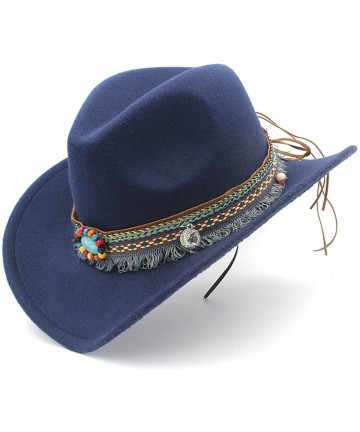 Cowboy Hats Fashion Women Men Western Cowboy Hat for Lady Tassel Felt Cowgirl Sombrero Caps - Dark Blue - C518DAYOSXR $50.45