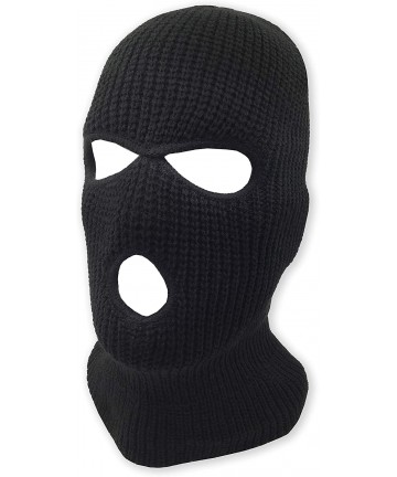 Balaclavas Mens Black Knit Thermal Face Ski Mask - 3 Hole - CL12NSIZR66 $13.08