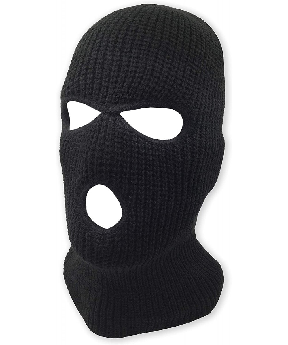 Balaclavas Mens Black Knit Thermal Face Ski Mask - 3 Hole - CL12NSIZR66 $13.08