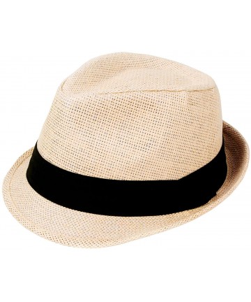 Fedoras Mens Womens Short Brim Structured Straw Fedora Hat Summer Sun Hat - Natural - CS18CO7KZAM $31.00