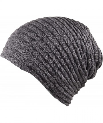 Skullies & Beanies Premium Unisex Slouch Beanie Ribbed Knit Winter Hat Warm Thick Faux Fur Fleece Lining - Style 3 - Grey - C...