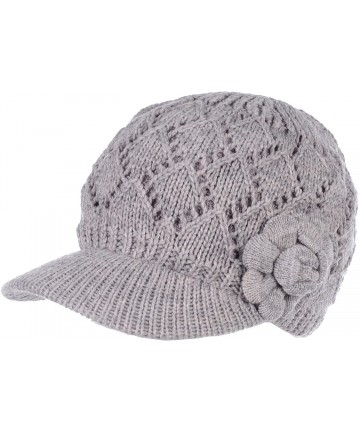 Skullies & Beanies Winter Fashion Knit Cap Hat for Women- Peaked Visor Beanie- Warm Fleece Lined-Many Styles - Dark Beige Ros...