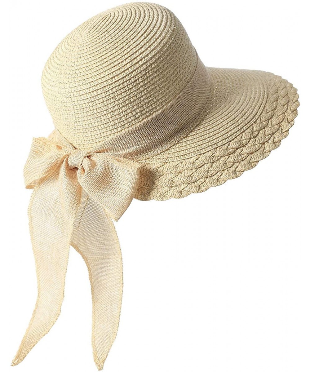 Elegant Wide Brim Floppy Sun Hat- Beach Hat for Women- Beige- One Size ...