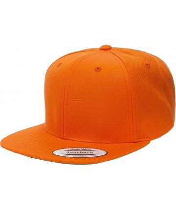 Baseball Caps Yupoong Premium Classic Snapback Hat - Flat Brim- Adjustable Ballcap w/Hat Liner - Orange - C218GYYG9RK $18.67