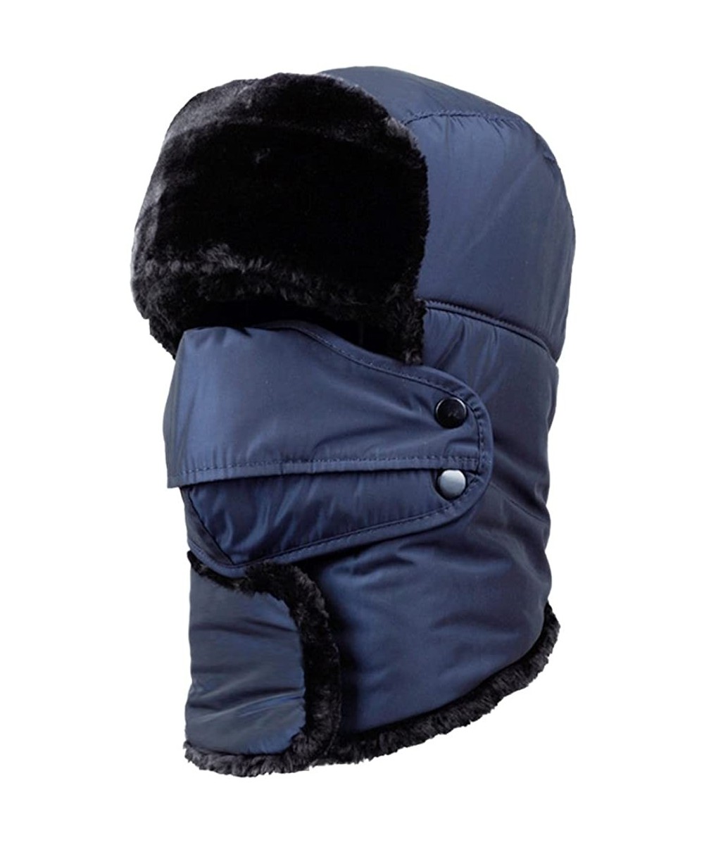 Skullies & Beanies Unisex Warm Windproof Print Trooper Trapper Hat Thermal Plush Lining Hunting Hat - Dark Blue - CL18I3ZZK7C...
