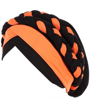 Skullies & Beanies Chemo Cancer Turbans Hat Cap Twisted Braid Hair Cover Wrap Turban Headwear for Women - Orange Black - C318...