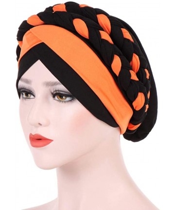 Skullies & Beanies Chemo Cancer Turbans Hat Cap Twisted Braid Hair Cover Wrap Turban Headwear for Women - Orange Black - C318...