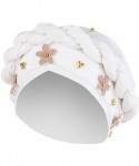 Skullies & Beanies Muslim Hat Pleated Twist Turbans for Women African Printing India Chemo Cap Flower Headwrap - White - CO18...