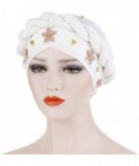 Skullies & Beanies Muslim Hat Pleated Twist Turbans for Women African Printing India Chemo Cap Flower Headwrap - White - CO18...