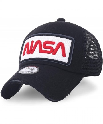 Baseball Caps NASA Worm Logo Embroidery Baseball Cap Rainbow Mesh Snap Back Trucker Hat - Black - CJ180OI5IM4 $33.74