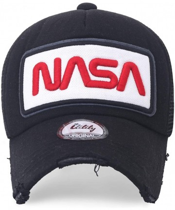 Baseball Caps NASA Worm Logo Embroidery Baseball Cap Rainbow Mesh Snap Back Trucker Hat - Black - CJ180OI5IM4 $33.74