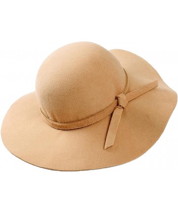 Fedoras Women Vintage Wide Brim Floppy Warm Fashion Felt Hat Trilby Bowler - Beige - CV189XRQH7N $20.48