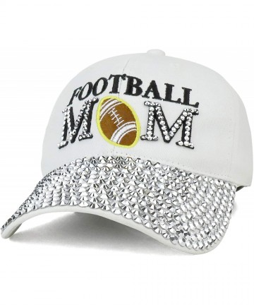 Baseball Caps Football MOM Embroidered and Stud Jeweled Bill Unstructured Baseball Cap - White - CQ18L2KYY4H $25.21