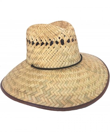 Sun Hats Headchange Wide Brim Lifeguard Hat Mexican Straw Beach Sun Summer Surf Safari - Natural Safari / Brown Bound - C818X...