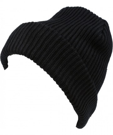 Skullies & Beanies Mig Solid Ribbed Knit Fold Over Unisex Long Tall Fit Fishermans Beanie Hat - Black - CH12MX3KJFT $15.81