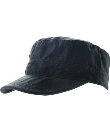 Baseball Caps Mens Washed Cotton Flat Top Baseball Corps Military Army Twill Cap Hat Visor - Black - CC186OCADXG $15.49