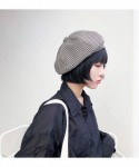 Berets Cotton Blend Houndstooth Print Beret Elastic French Style Painter Hat Cap- Black White - C018HYIHT0N $19.06