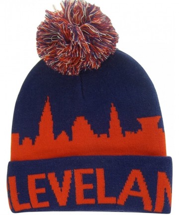 Skullies & Beanies Cleveland Adult Size Winter Knit Beanie Hats - Navy/Red Skyline - C4186UHCNQI $16.96