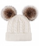 Skullies & Beanies Womens Beanie Winter Cable Knit Faux Fur Pompom Ears Beanie Hat - Beige2 - CG1924287ZL $17.90