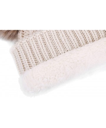 Skullies & Beanies Womens Beanie Winter Cable Knit Faux Fur Pompom Ears Beanie Hat - Beige2 - CG1924287ZL $17.90