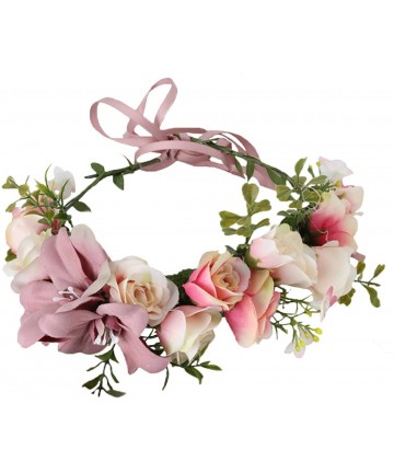 Headbands Adjustable Flower Headband Floral Garland Crown Halo Headpiece Boho with Ribbon Wedding Festival Party - I - CU12H3...