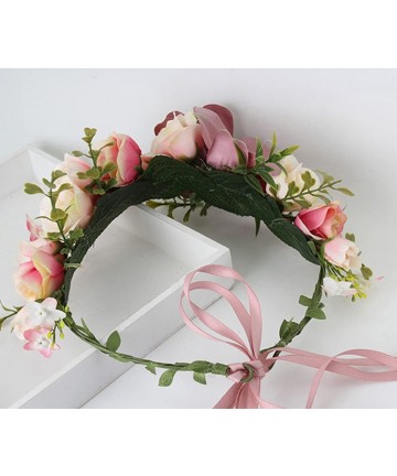 Headbands Adjustable Flower Headband Floral Garland Crown Halo Headpiece Boho with Ribbon Wedding Festival Party - I - CU12H3...