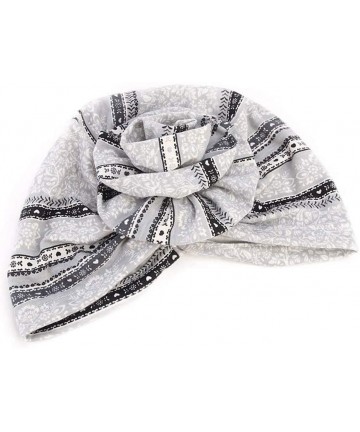 Skullies & Beanies Newest Beautiful Women India Muslim Stretch Turban Hat Retro Print Hair Loss Head Scarf Wrap (Gray) - Gray...