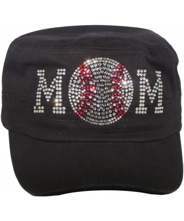Baseball Caps Bling Rhinestone Baseball Mom Black Cadet Cap Hat Sports Military - C911NBR6GSL $31.36