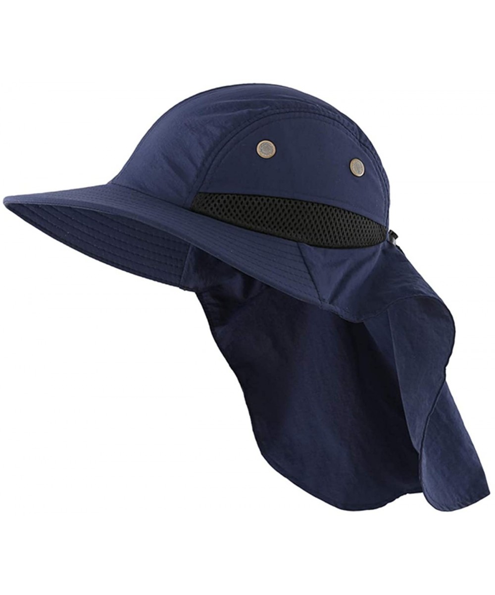Sun Hats Mens Mesh Flap Sun Hat UPF50+ Wide Brim Breathable Outdoor Fishing Cap - C118ELZKHRK $20.50