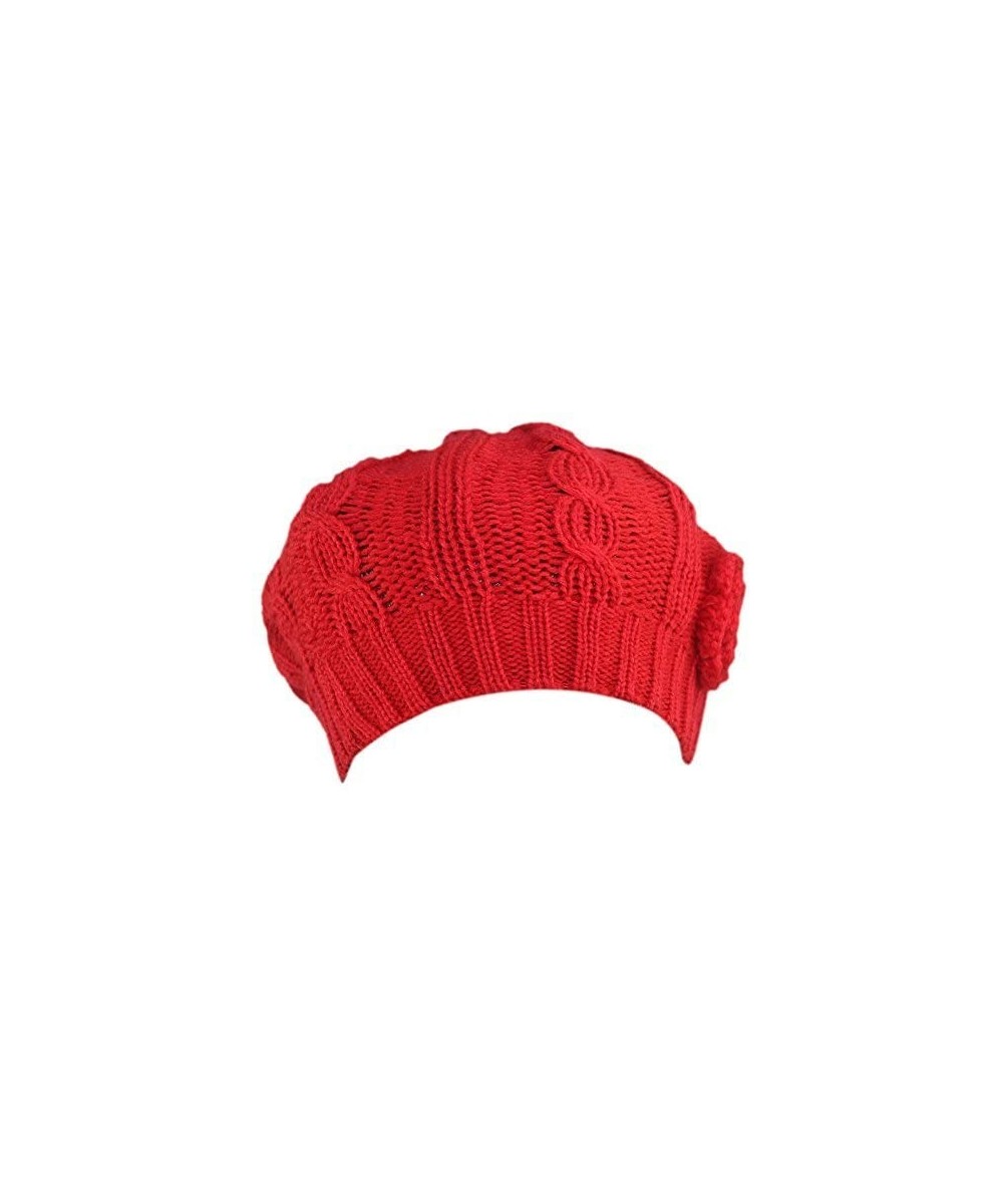 Berets Women Crochet Braided Knit Flower Beret Baggy Beanie Ski Cap Hat - Red - C2124REDK0X $13.91