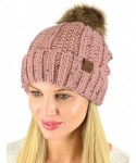 Skullies & Beanies Thick Cable Knit Faux Fuzzy Fur Pom Fleece Lined Skull Cap Cuff Beanie - Confetti Indi Pink - C518GUU9OLR ...