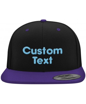 Baseball Caps Custom Embroidered 6089 Structured Flat Bill Snapback - Personalized Text - Your Design Here - Black \ Purple -...