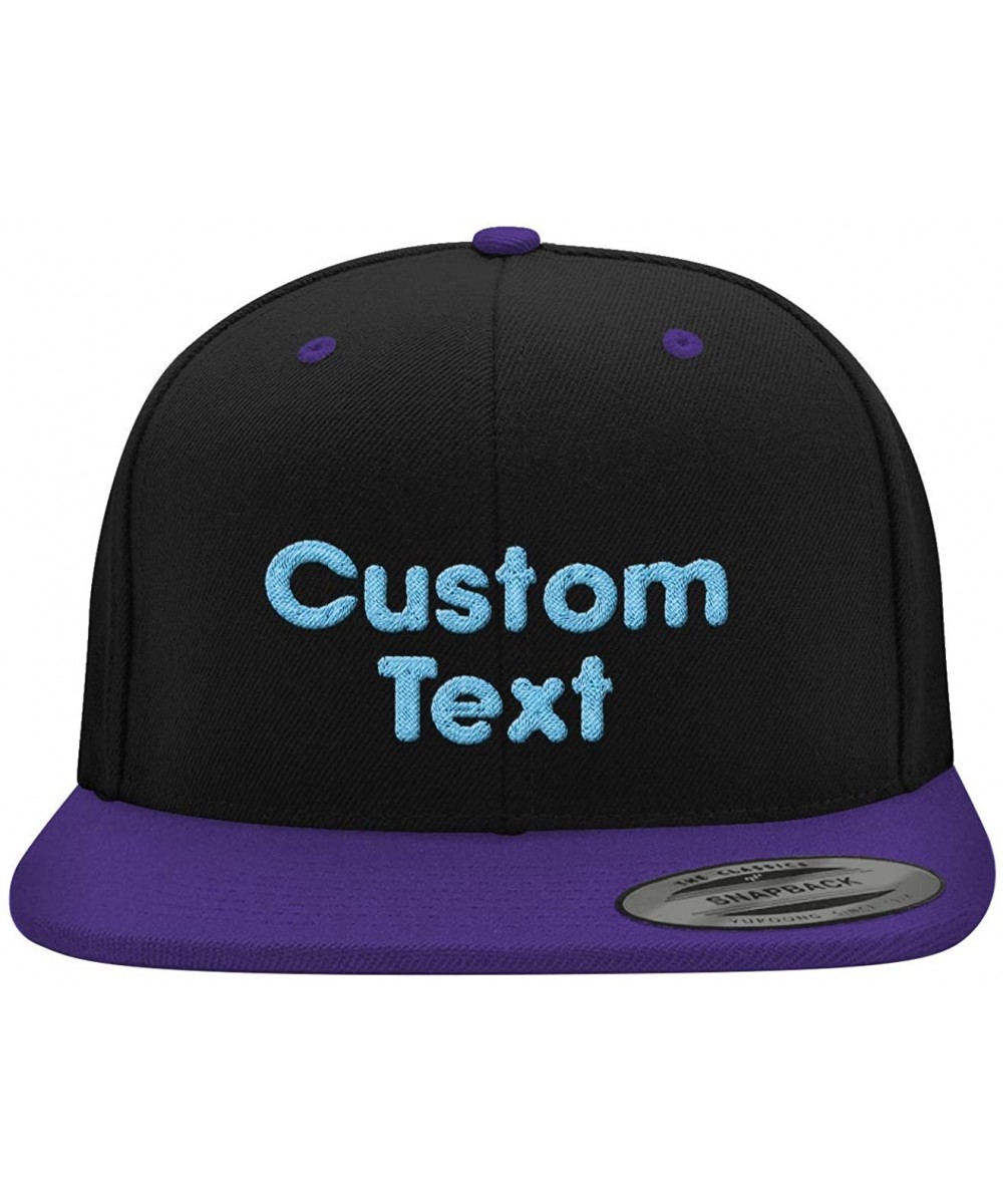 Baseball Caps Custom Embroidered 6089 Structured Flat Bill Snapback - Personalized Text - Your Design Here - Black \ Purple -...